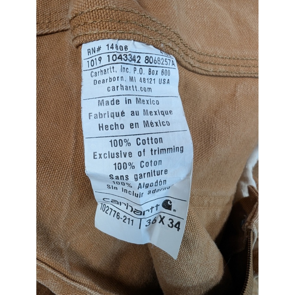 Carhartt Mens Duck Bib Overalls Brown R01 BRN Double Knee Work Pants 36x34 - Picture 3 of 7
